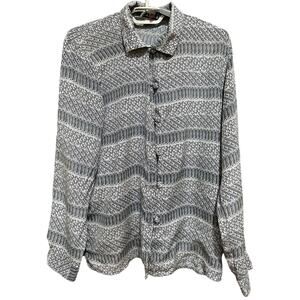 Vintage Stunt 100% Silk Blouse Size M Tan Black Long Sleeve Button Up Geometric